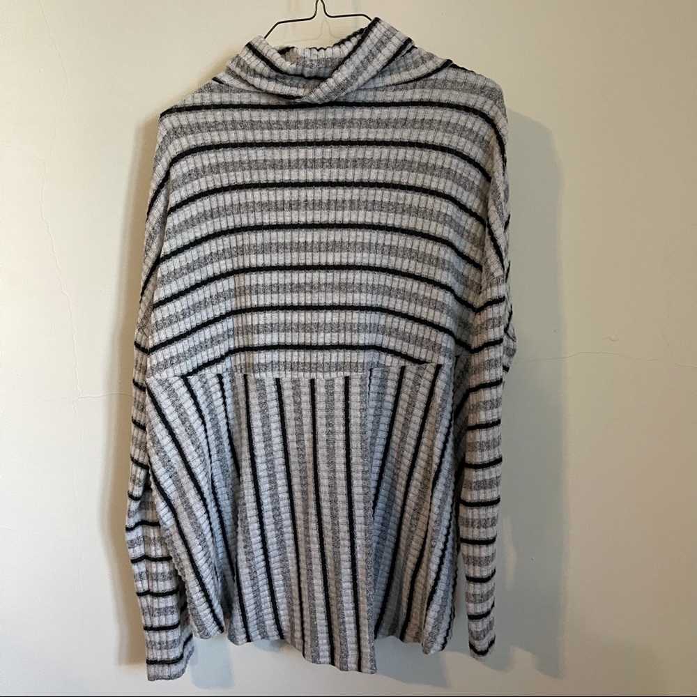 Anthropologie Grey Striped Cowl Neck Sweater Top - Picture 8 of 8